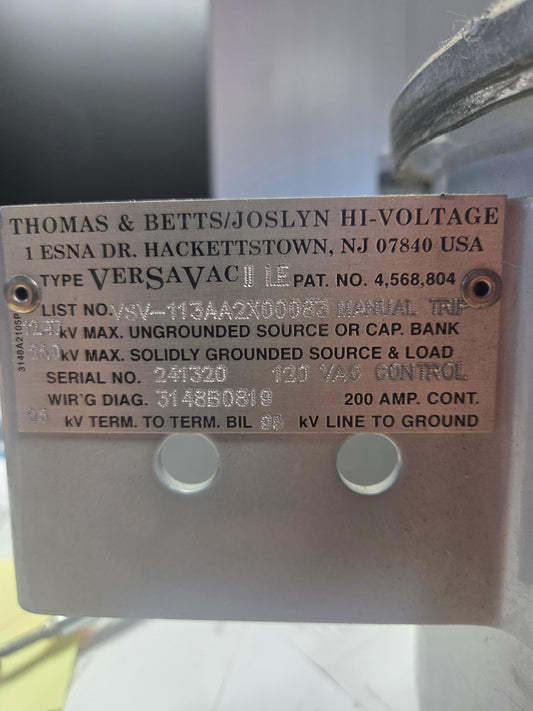 Switch, Single Phase, Vacuum, T&B VerSaVac